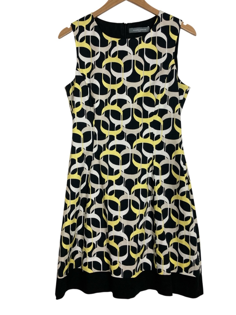 Sandro Ferrone Italy Bold Retro Geometric Print Sleeveless Dress, Size M